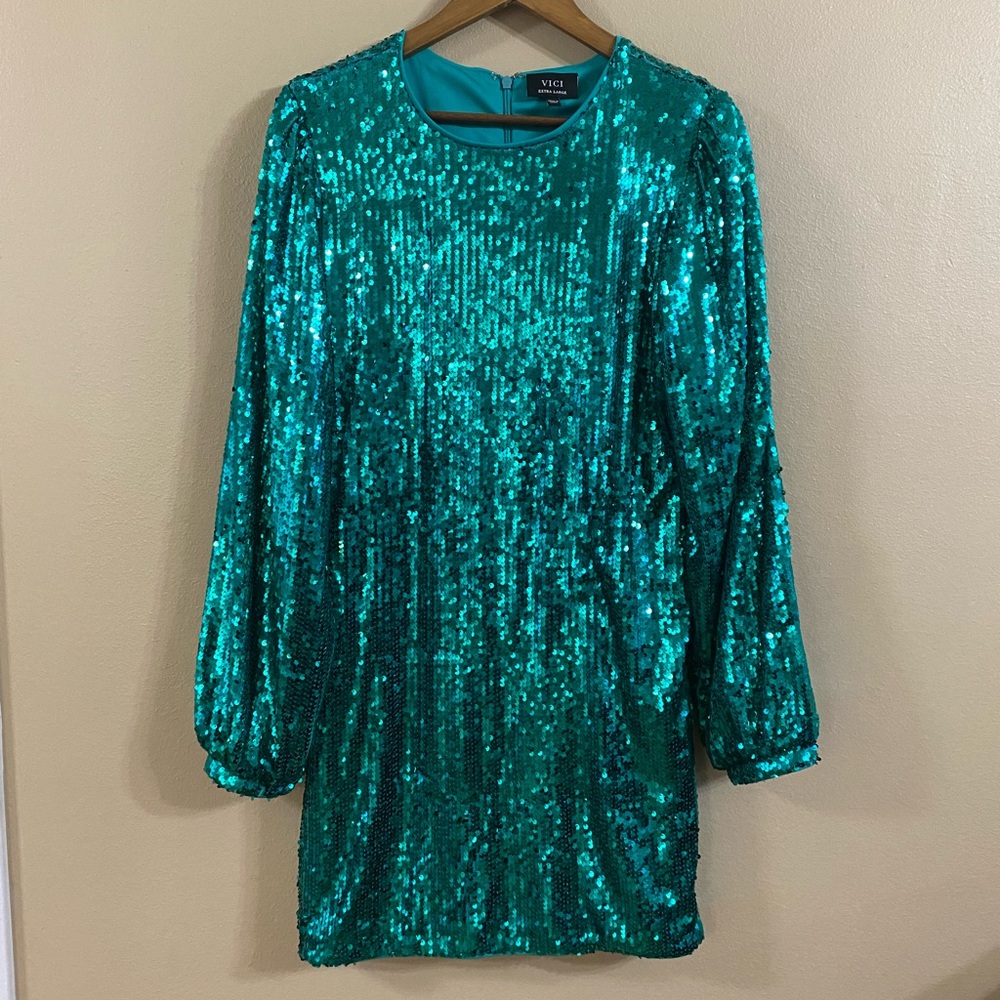 Vici Turquoise Sequin Dress | Size XL